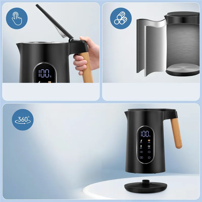 Bouilloire électrique de 1,7 L avec écran tactile et contrôle de température, préréglages (Sans BPA, Homologué FDA) - Prise européenne