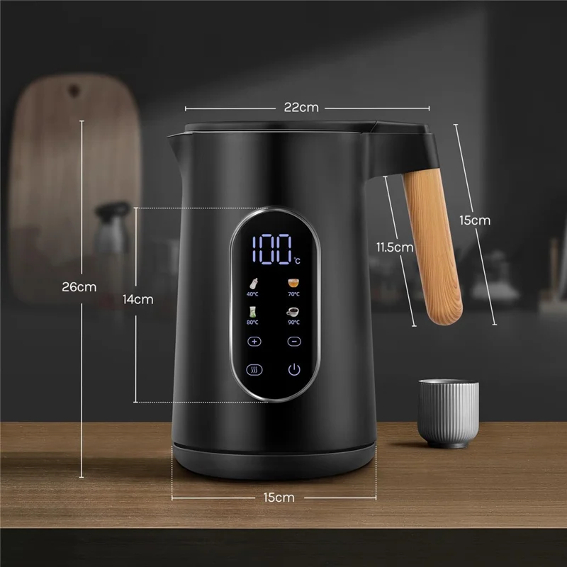 Bouilloire électrique de 1,7 L avec écran tactile et contrôle de température, préréglages (Sans BPA, Homologué FDA) - Prise européenne