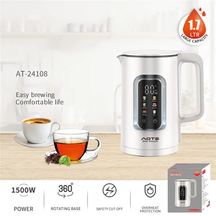 Elektrischer Wasserkocher 1,7L Smart Touchscreen Temperatursteuerung Edelstahl Wasserkocher (BPA-frei, Keine FDA) - EU-Stecker