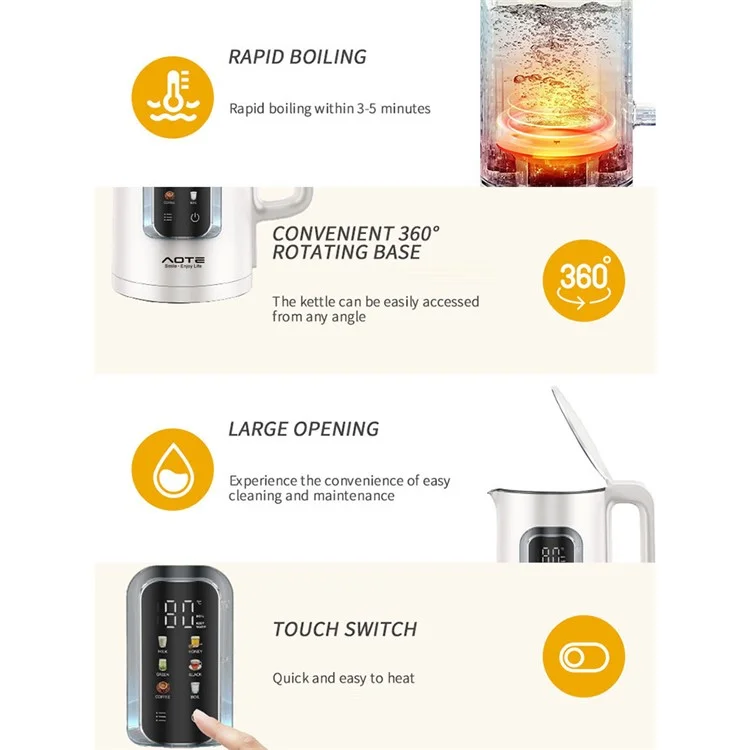 Elektrischer Wasserkocher 1,7L Smart Touchscreen Temperatursteuerung Edelstahl Wasserkocher (BPA-frei, Keine FDA) - EU-Stecker