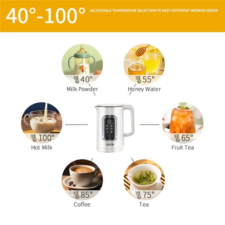 Elektrischer Wasserkocher 1,7L Smart Touchscreen Temperatursteuerung Edelstahl Wasserkocher (BPA-frei, Keine FDA) - EU-Stecker
