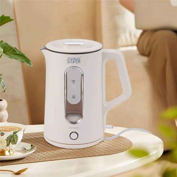 Hochwertiger Borosilikatglas-Wasserkocher 1,5L mit doppelwandigem 304 Edelstahl, BPA-frei, FDA-konform - EU-Stecker