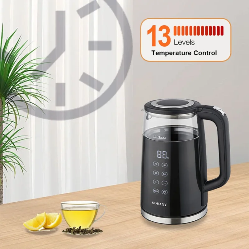 SOKANY 09050 Electric Kettle 1.7L Touch Screen Temperature Control Water Boiler (BPA Free, No FDA) - EU Plug