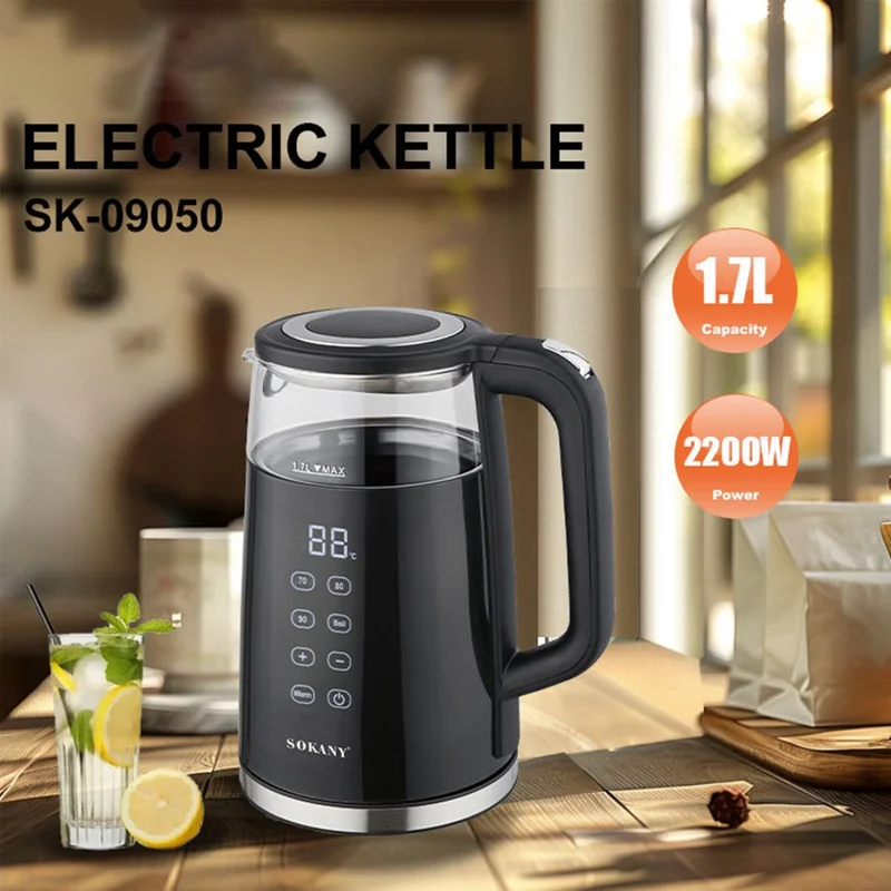 SOKANY 09050 Electric Kettle 1.7L Touch Screen Temperature Control Water Boiler (BPA Free, No FDA) - EU Plug