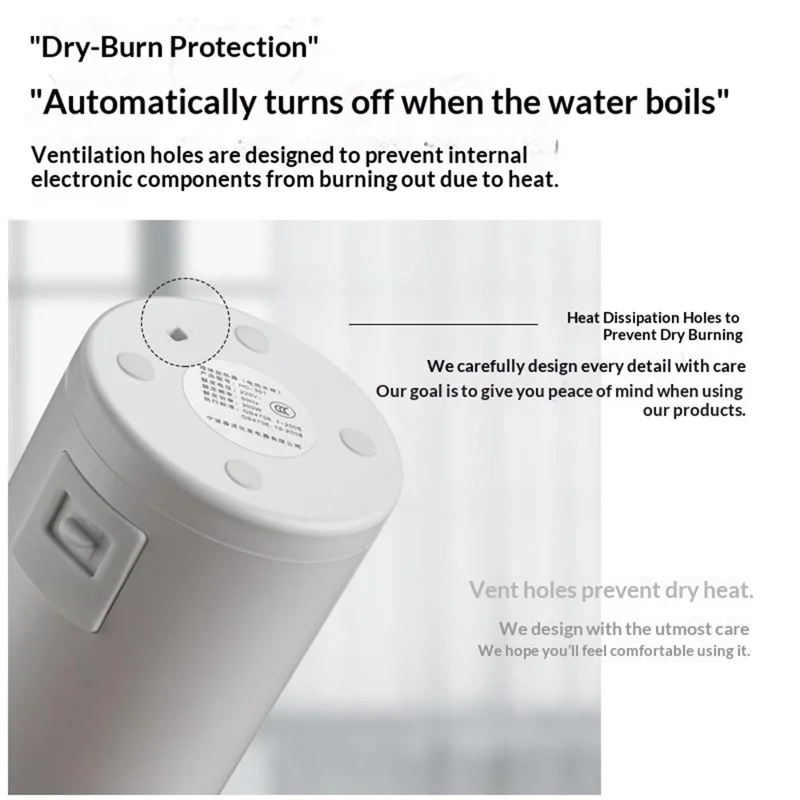 UGASUN HC-301 Tragbarer Wasserkocher 400 ml Reise-Wasserkocher Kaffeetasse (BPA-frei, ohne FDA), EU-Stecker – Weiß