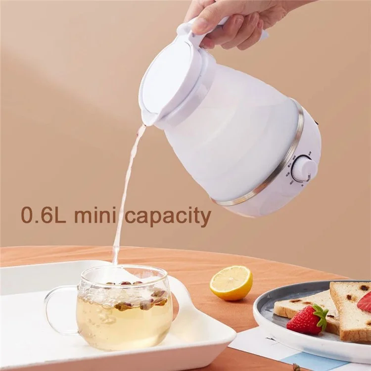 CL-802 0.6L Foldable Electric Travel Kettle EU Plug 220V Silicone Water Boiler with Temperature Control - Blanco