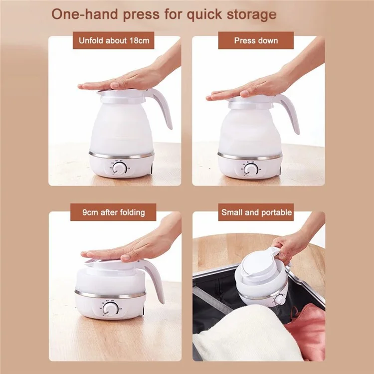CL-802 0.6L Foldable Electric Travel Kettle EU Plug 220V Silicone Water Boiler with Temperature Control - Blanco