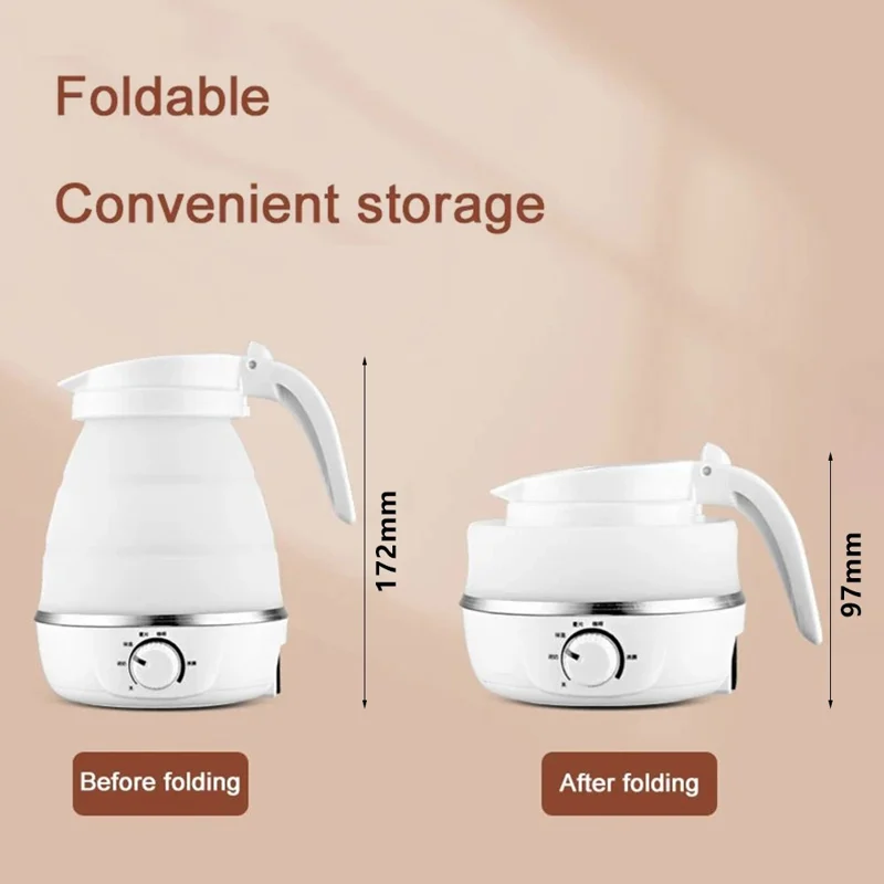 CL-802 0.6L Foldable Electric Travel Kettle EU Plug 220V Silicone Water Boiler with Temperature Control - Blanco