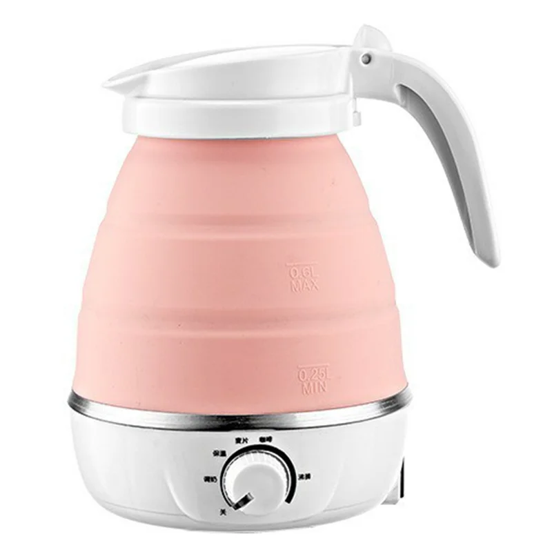 CL-802 0,6 L Vouwbare Elektrische Reisketel EU-stekker 220 V Siliconen Waterkoker met Temperatuurregeling - Roze