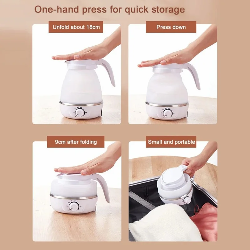 CL-802 0,6 L Vouwbare Elektrische Reisketel EU-stekker 220 V Siliconen Waterkoker met Temperatuurregeling - Roze