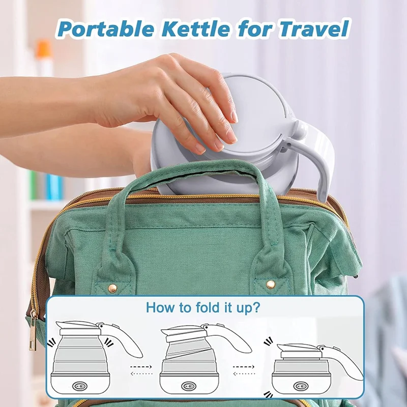 CL-802 0.6L Foldable Electric Travel Kettle US Plug 110V Collapsible Small Mini Water Boiler - Blue