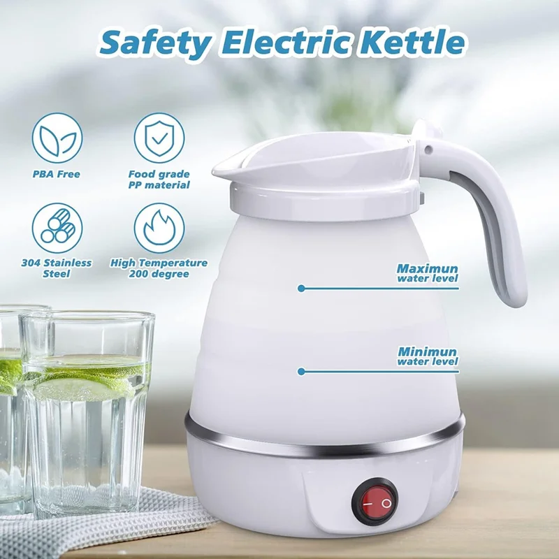 CL-802 0.6L Foldable Electric Travel Kettle US Plug 110V Collapsible Small Mini Water Boiler - Blue