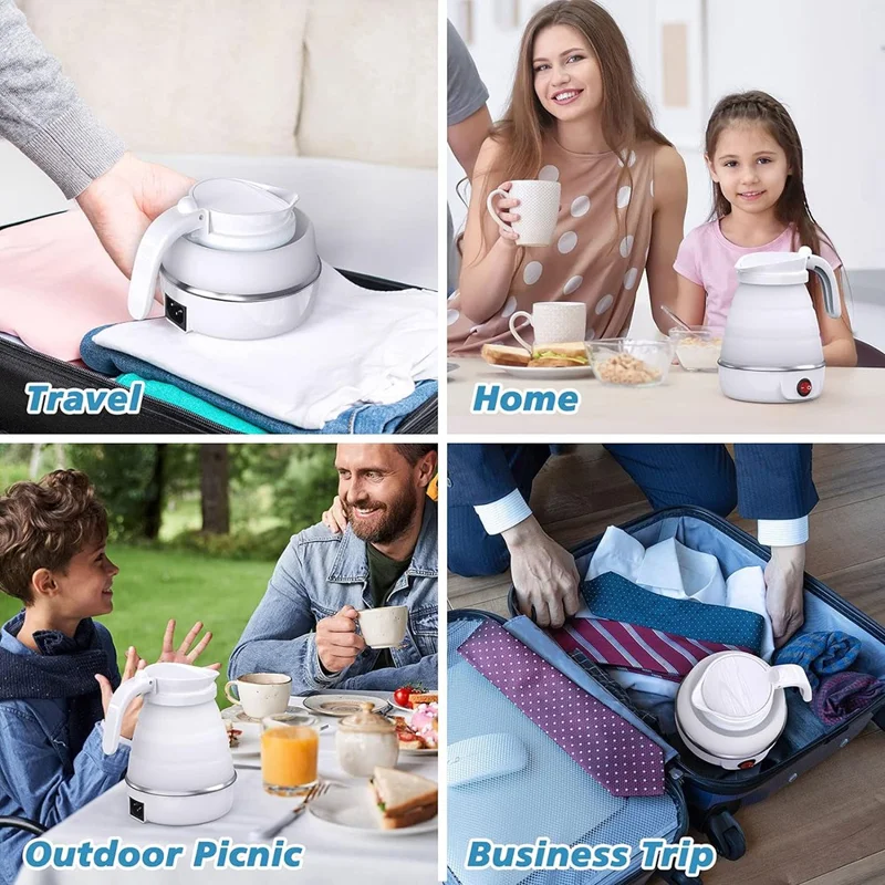 CL-802 0.6L Foldable Electric Travel Kettle US Plug 110V Collapsible Small Mini Water Boiler - Blue