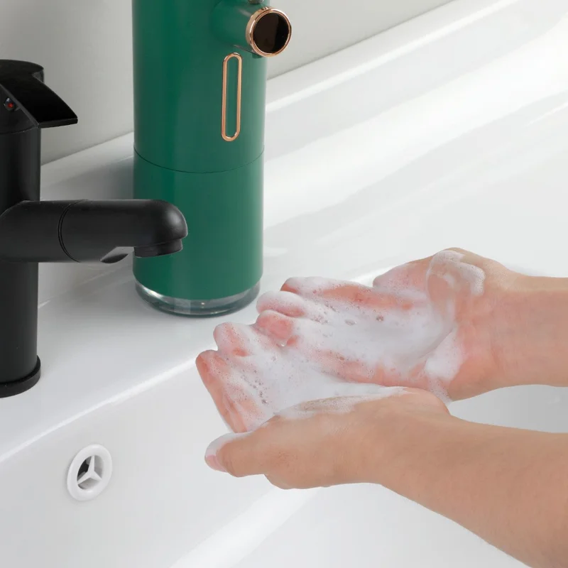 D31 Smart Touchless Soap Dispenser Automatic Sensor Hand Washer Electric Foam Washing Machine with Adjustable Level/Indoor Temperature Digital Display for Bathroom Kitchen - Pink