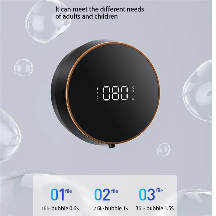 Dispensador de jabón montado en la pared W1 Smart Touchless Foam Hand Washing Automatic Infrared Sensor Soap Dispenser para hogar, oficina y baño público - Negro