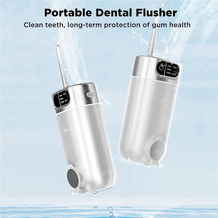 CY3 tragbarer Oral-Irrigator mit 5 Einstellungen, einstellbarer Hochfrequenz-Pulsation und 4 Düsen - Weiß / Transparent