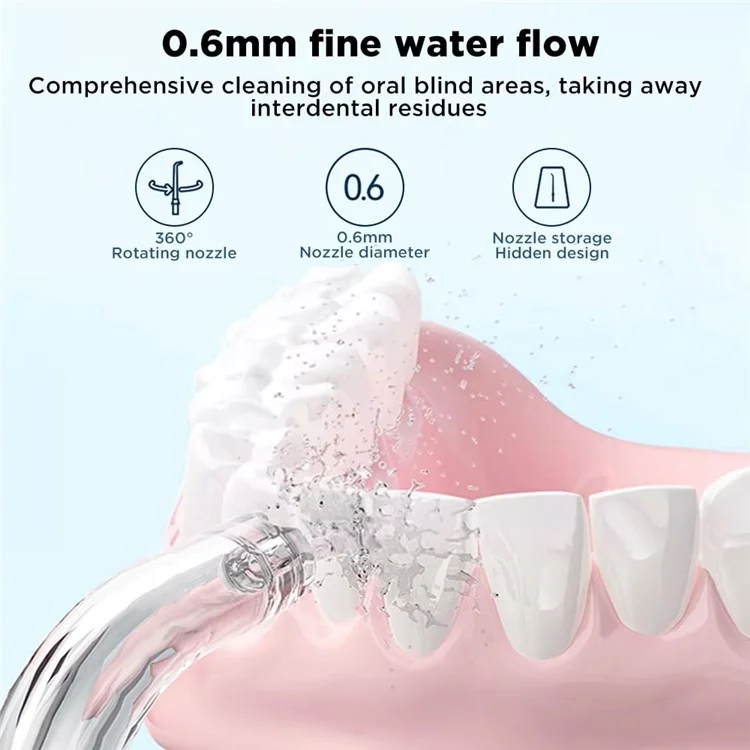 CY3 tragbarer Oral-Irrigator mit 5 Einstellungen, einstellbarer Hochfrequenz-Pulsation und 4 Düsen - Weiß / Transparent