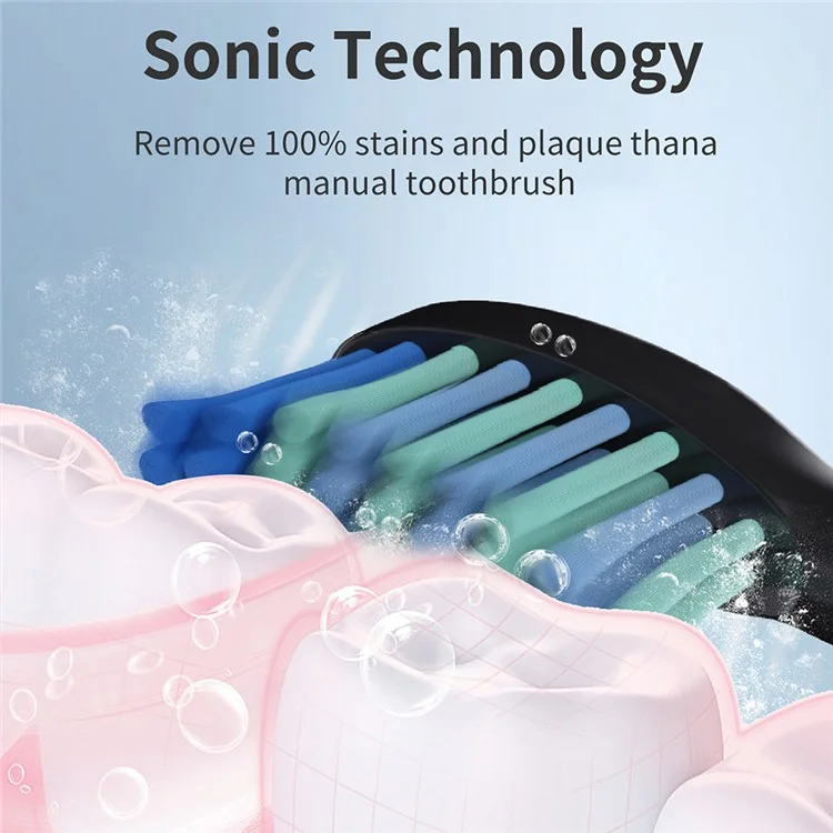 F6 IPX7 Brosse à dents électrique rechargeable étanche avec hydropulseur, 5 modes, ensemble de soins buccaux - Noir