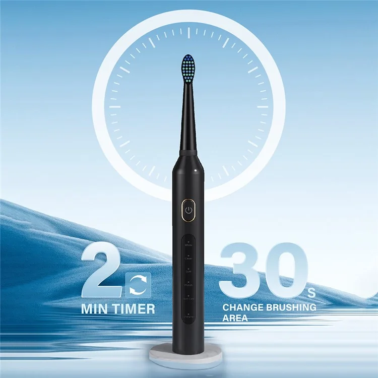 F6 IPX7 Brosse à dents électrique rechargeable étanche avec hydropulseur, 5 modes, ensemble de soins buccaux - Noir