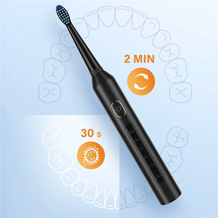 F6 IPX7 Brosse à dents électrique rechargeable étanche avec hydropulseur, 5 modes, ensemble de soins buccaux - Noir