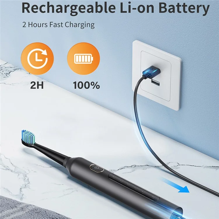 F6 IPX7 Brosse à dents électrique rechargeable étanche avec hydropulseur, 5 modes, ensemble de soins buccaux - Noir