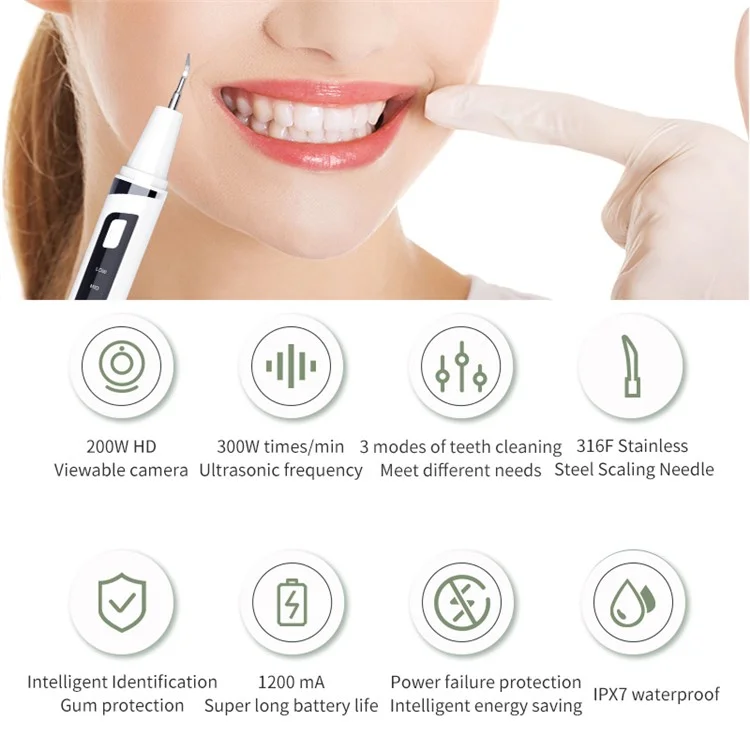DYM-030 Ultrasonic Smart Visual Teeth Cleaner IPX7 Waterproof Oral Irrigator Teeth Care Electronic Dental Scaler - Branco