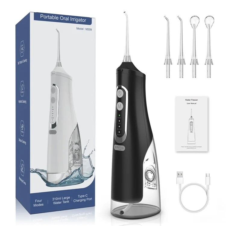 M209 310ml Inalámbrico Irrigador Dental 4 Modos IPX7 Impermeable Limpiador Oral - Negro