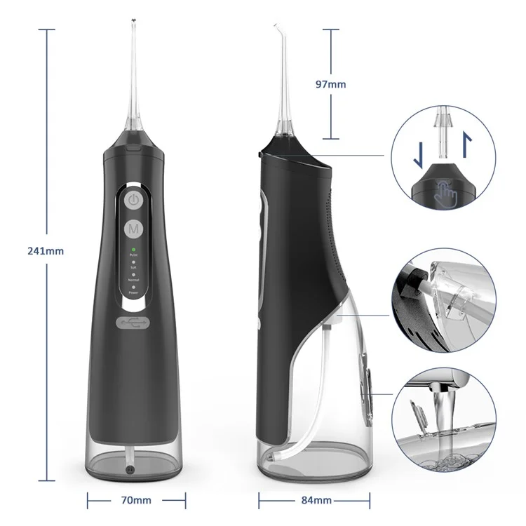 M209 310ml Inalámbrico Irrigador Dental 4 Modos IPX7 Impermeable Limpiador Oral - Negro