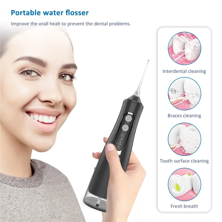 M209 310ml Inalámbrico Irrigador Dental 4 Modos IPX7 Impermeable Limpiador Oral - Negro