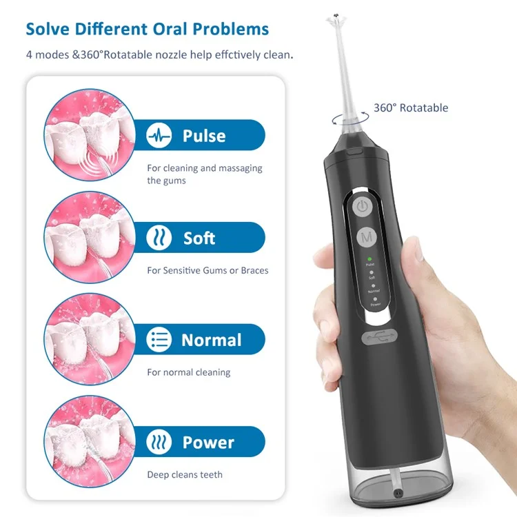 M209 310ml Inalámbrico Irrigador Dental 4 Modos IPX7 Impermeable Limpiador Oral - Negro