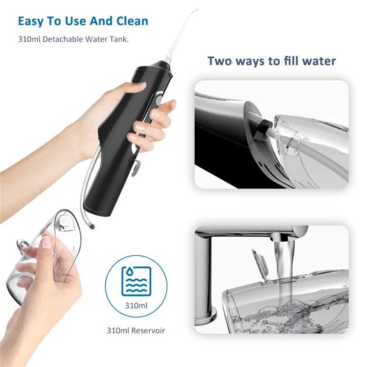 M209 310ml Inalámbrico Irrigador Dental 4 Modos IPX7 Impermeable Limpiador Oral - Negro