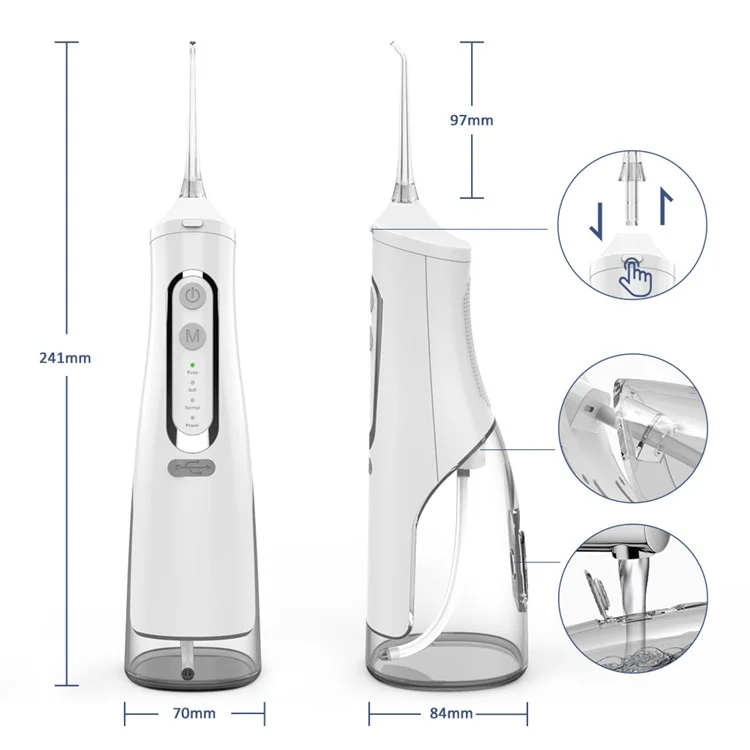 M209 310ml Cordless Water Flosser 4 Modes IPX7 Waterproof Dental Oral Irrigator Teeth Cleaner - White