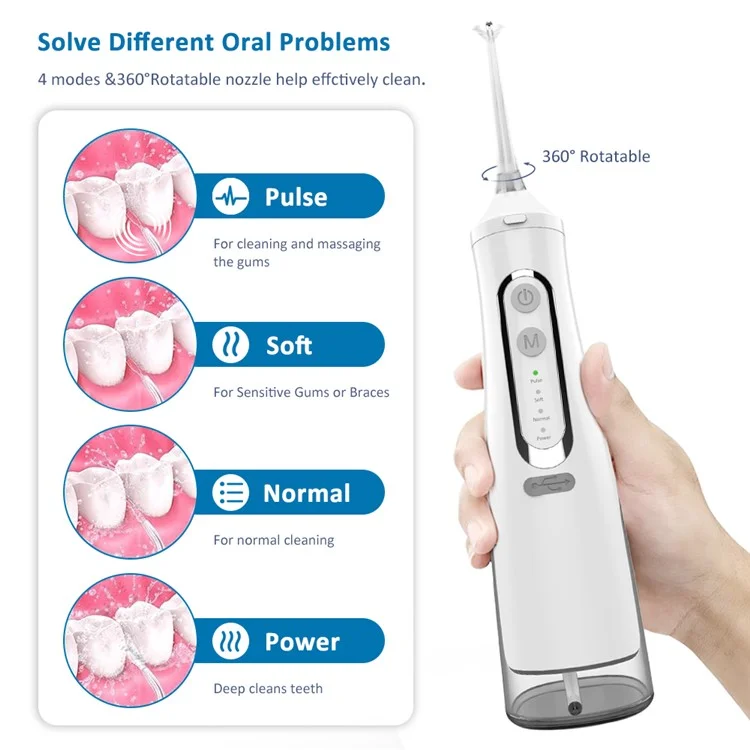 M209 310ml Cordless Water Flosser 4 Modes IPX7 Waterproof Dental Oral Irrigator Teeth Cleaner - White