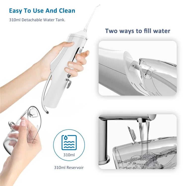 M209 310ml Cordless Water Flosser 4 Modes IPX7 Waterproof Dental Oral Irrigator Teeth Cleaner - White