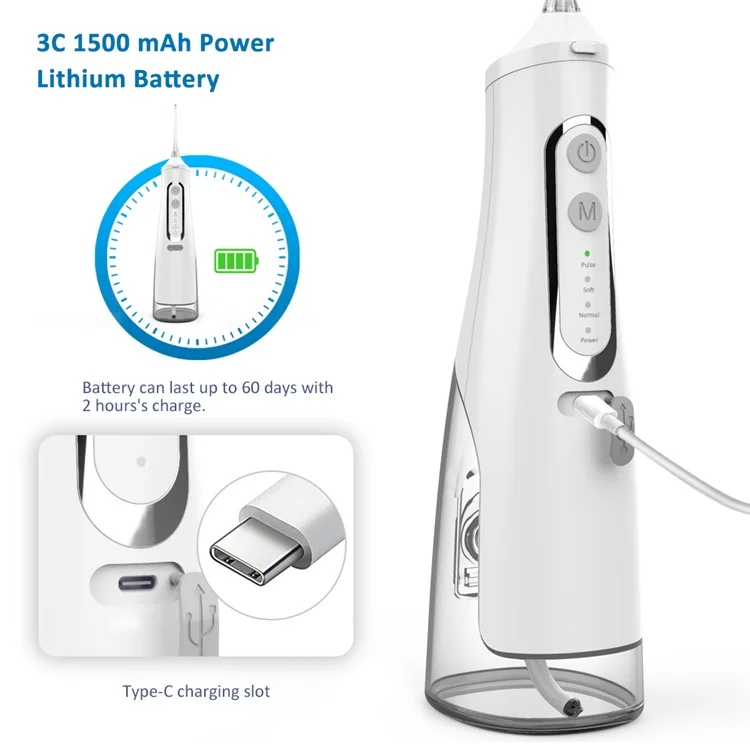 M209 310ml Cordless Water Flosser 4 Modes IPX7 Waterproof Dental Oral Irrigator Teeth Cleaner - White