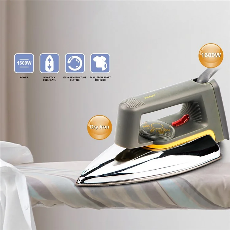 RAF R.1108 1600W Classic Electric Dry Iron Stainless Steel Soleplate Home Ironing Machine, EU Plug