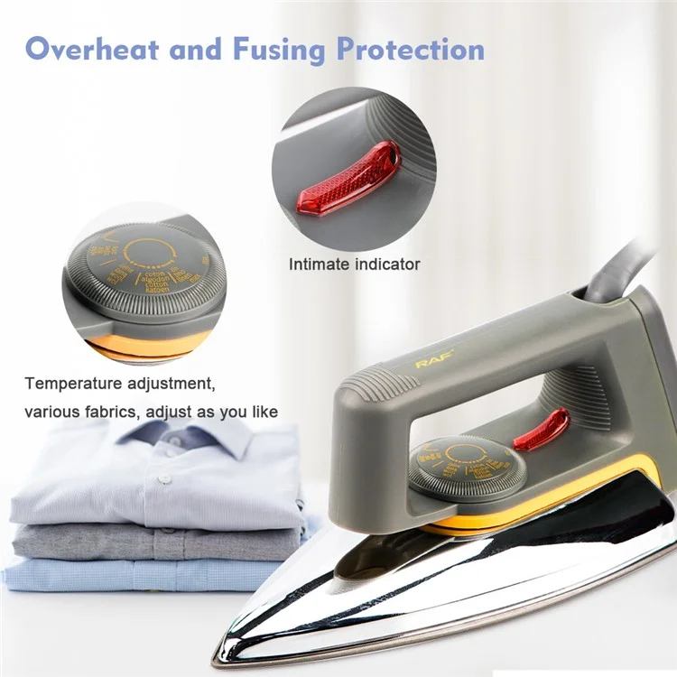 RAF R.1108 1600W Classic Electric Dry Iron Stainless Steel Soleplate Home Ironing Machine, EU Plug