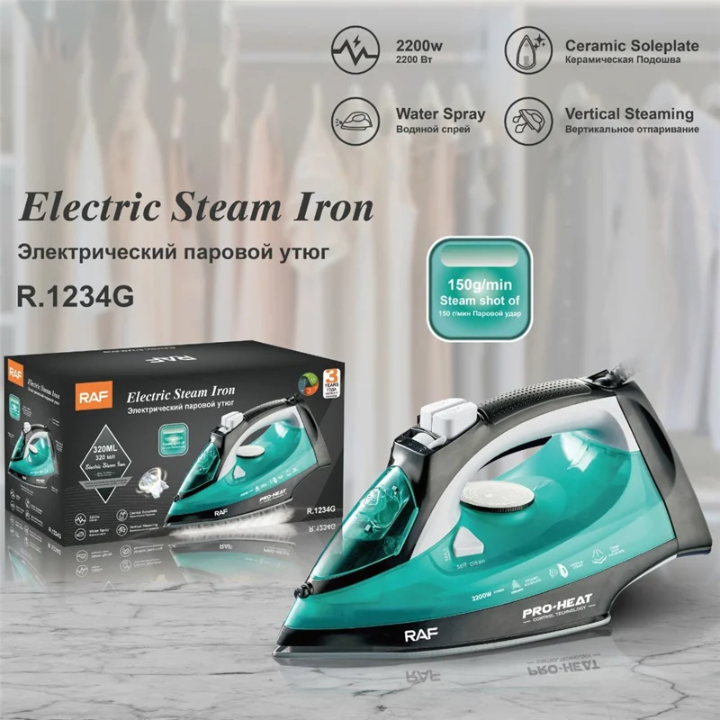 RAF R.1234 2200W High Power Ironing Machine Travel Garment Steamer with 3 Adjustable Temperatures, EU Plug - Green