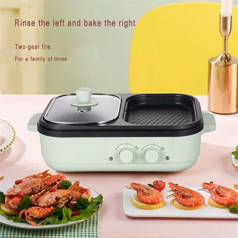 DYG-05 Electric Hot Pot with Grill 2 in 1 Indoor Non-Stick Shabu Shabu Hot Pot (No FDA Certification) - EU Plug