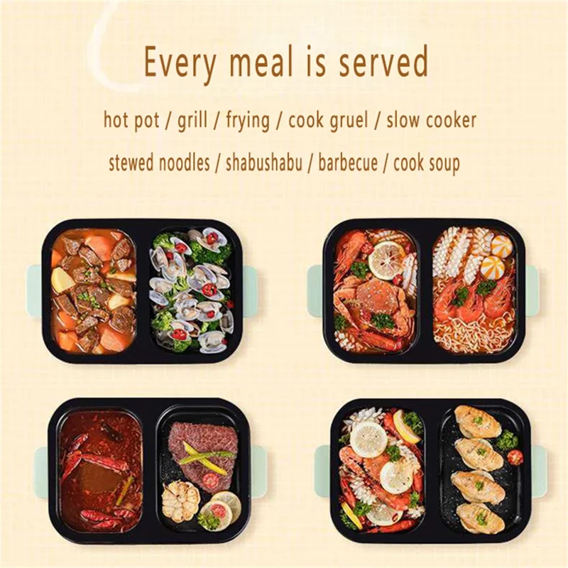 DYG-05 Electric Hot Pot with Grill 2 in 1 Indoor Non-Stick Shabu Shabu Hot Pot (No FDA Certification) - EU Plug