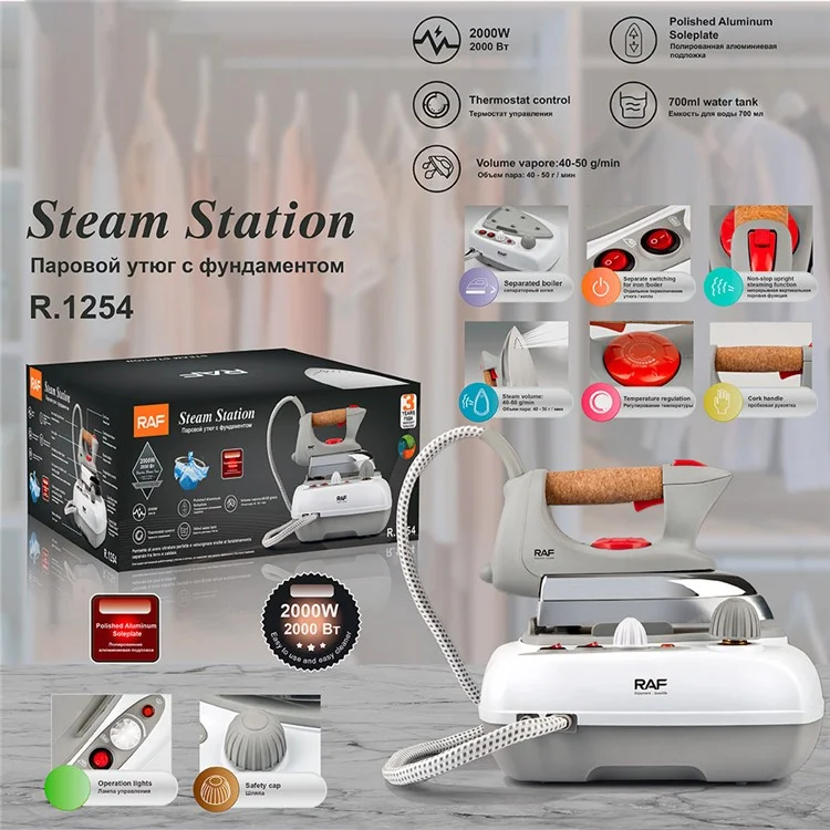 RAF R.1254 Aluminum Soleplate Press Type Steam Iron for Ironing Clothes (EU Plug)