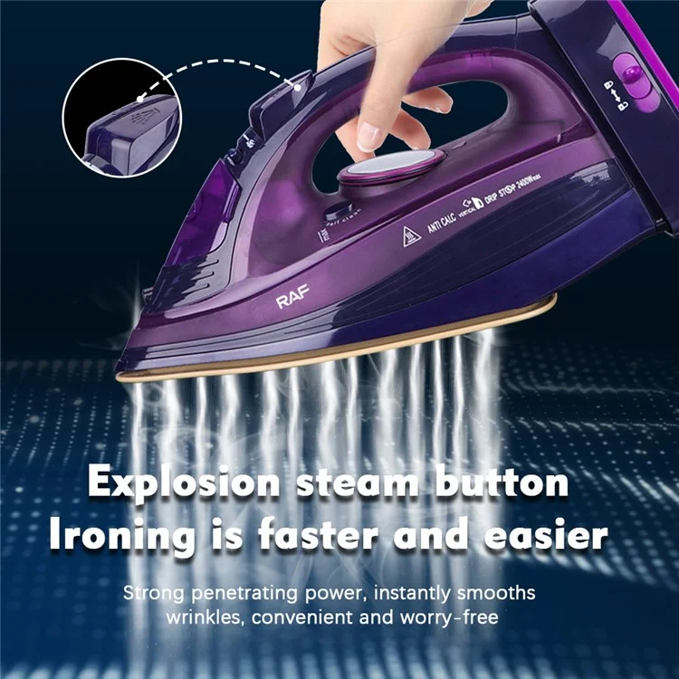 RAF R.1210 EU Plug Handheld Steam Ironing Machine Garment Steamer with 5 Temperature Modes - Purple
