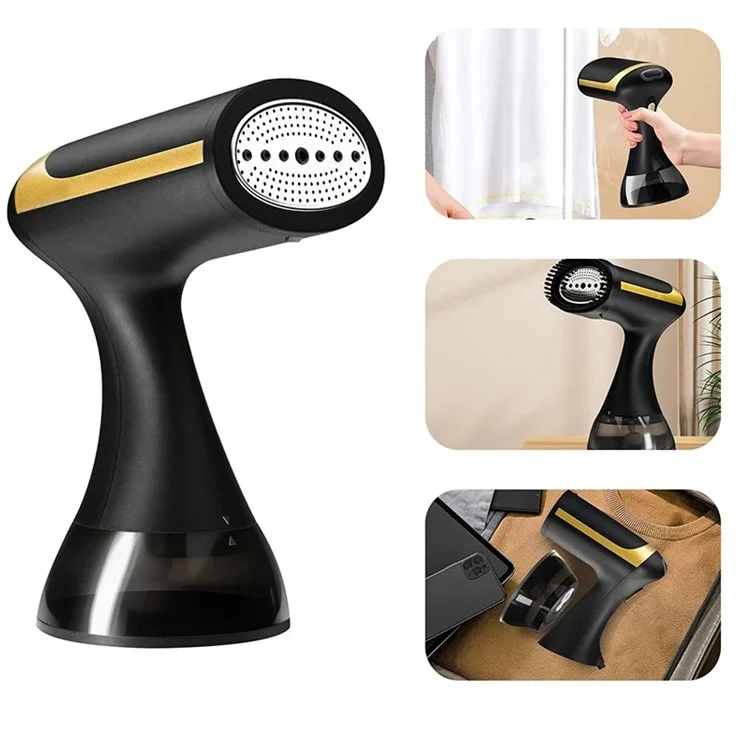 GS02 Vaporizzatore portatile per indumenti da 1500 W, ferro da stiro per casa e viaggio, spina UE - Nero