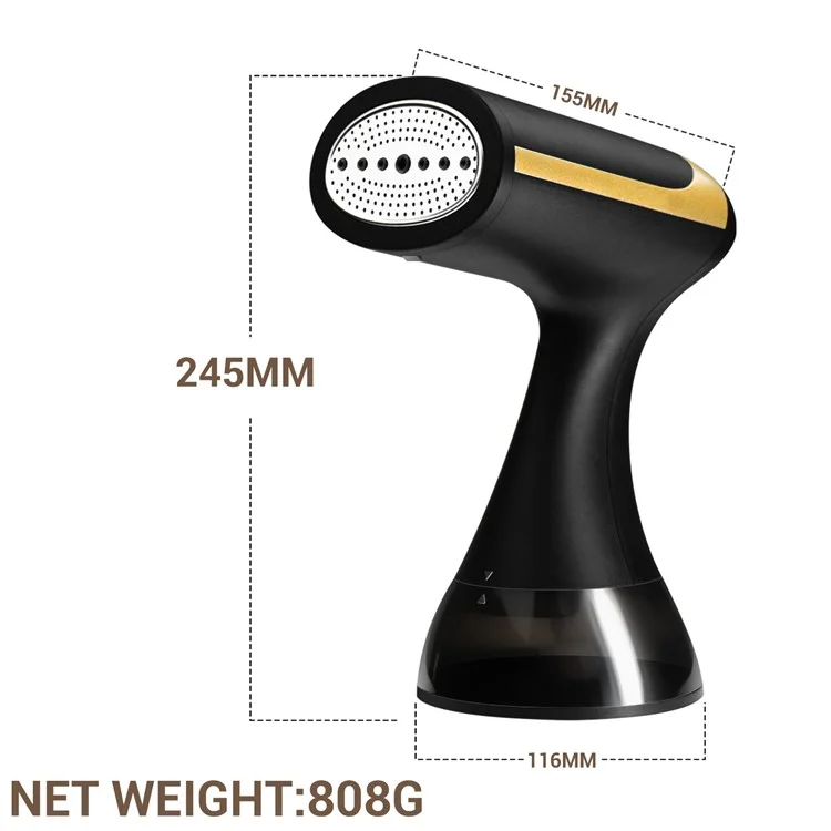 GS02 Vaporizzatore portatile per indumenti da 1500 W, ferro da stiro per casa e viaggio, spina UE - Nero