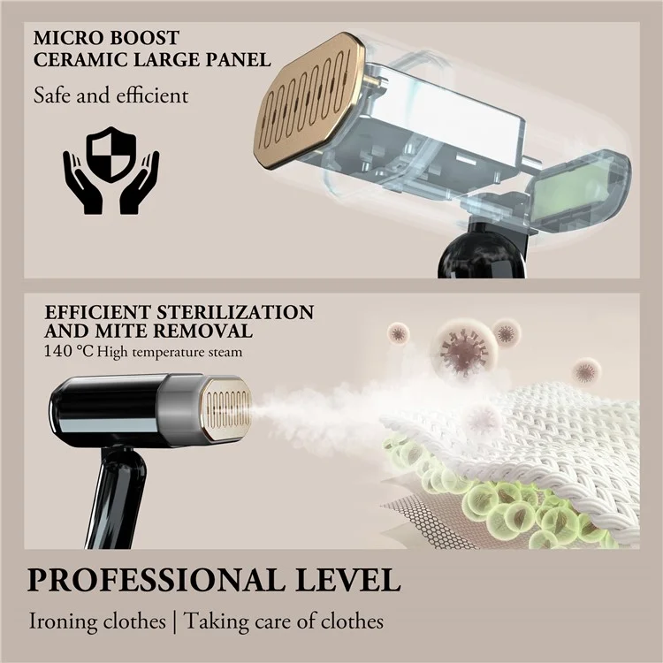 GS-03 5 Gears Foldable Electric Iron 330ML Water Tank Portable Handheld Steamer, EU Plug - Black
