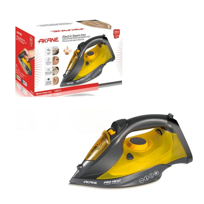 AKANE A.80312 Steam Iron 2400W Handheld Portable Electric Iron with Spray Function, EU Plug - Yellow