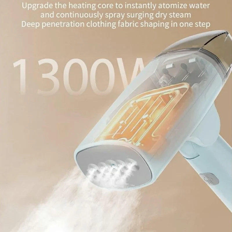 Handheld Garment Steamer 1300W Foldable Steam Iron 5-Hole Anti-Scald Panel Portable for Home Travel - Blue