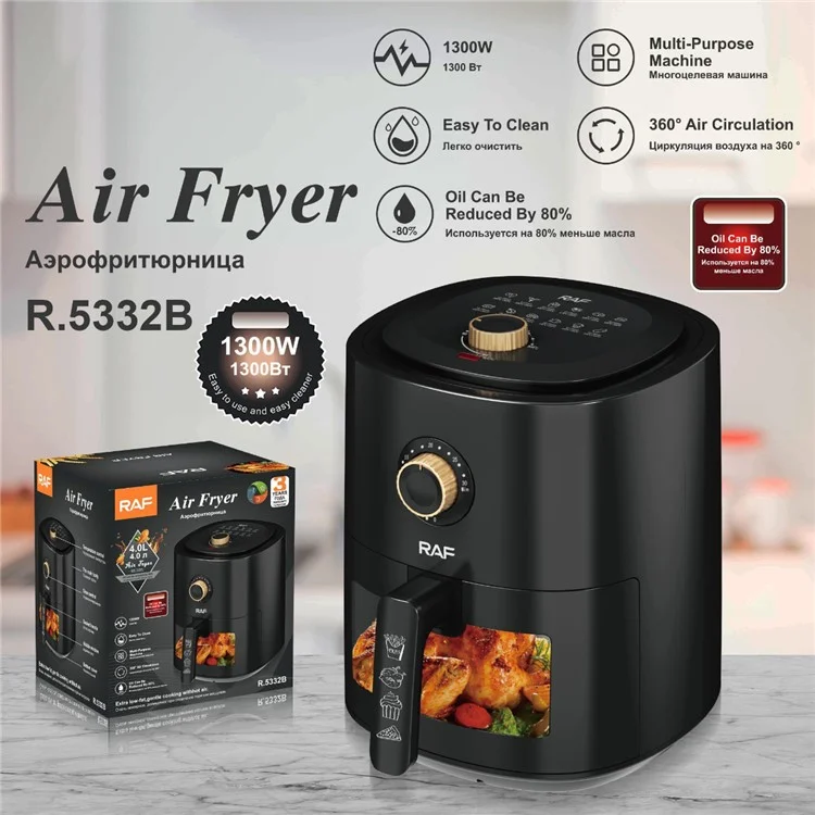 RAF R.5332 EU Plug Air Fryer Home Kitchen 4L Large Oilless Electric Cooker (BPA-Free, No FDA) - Black