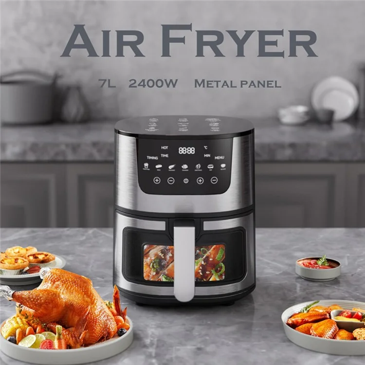 7L Gran Capacidad 1500W Freidora de Aire de Acero Inoxidable Multifunción Con Ventana de Vista, Enchufe de la ue (sin FDA, BPA Gratis)