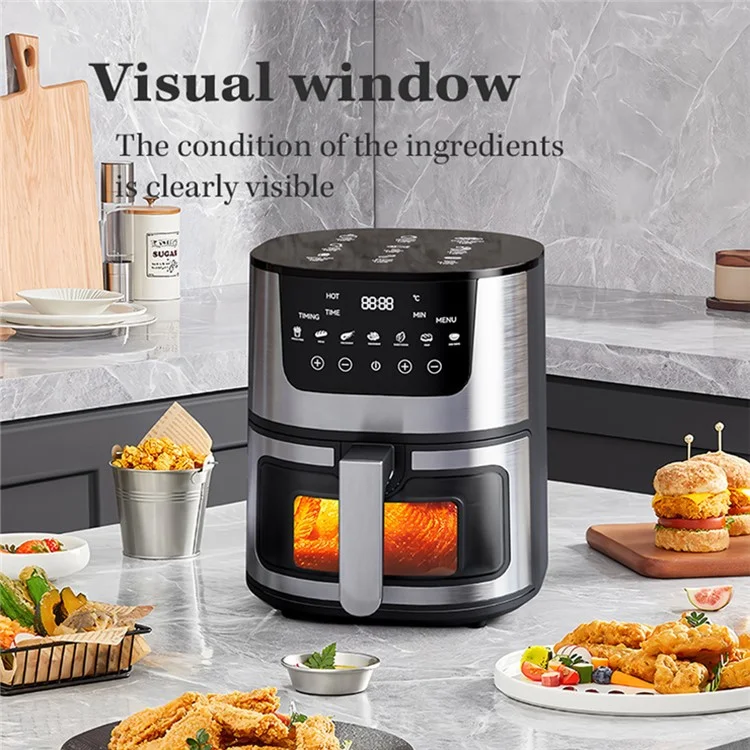 7L Gran Capacidad 1500W Freidora de Aire de Acero Inoxidable Multifunción Con Ventana de Vista, Enchufe de la ue (sin FDA, BPA Gratis)
